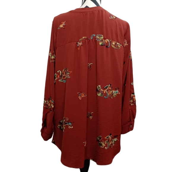 Figueroa & Flower Boho Floral Embroidered Sz 1X Button Down Front Blouse - Picture 2 of 12